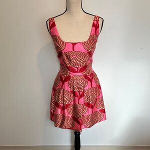 Anna Sui 90s Vintage Silk Pink Red Floral Geometric Mini Dress Retro Size 4